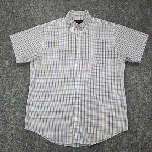 Brooks Brothers Shirt Mens Large Blue Plaid Short Sleeve Button Down Non Iron - Picture 2 of 16